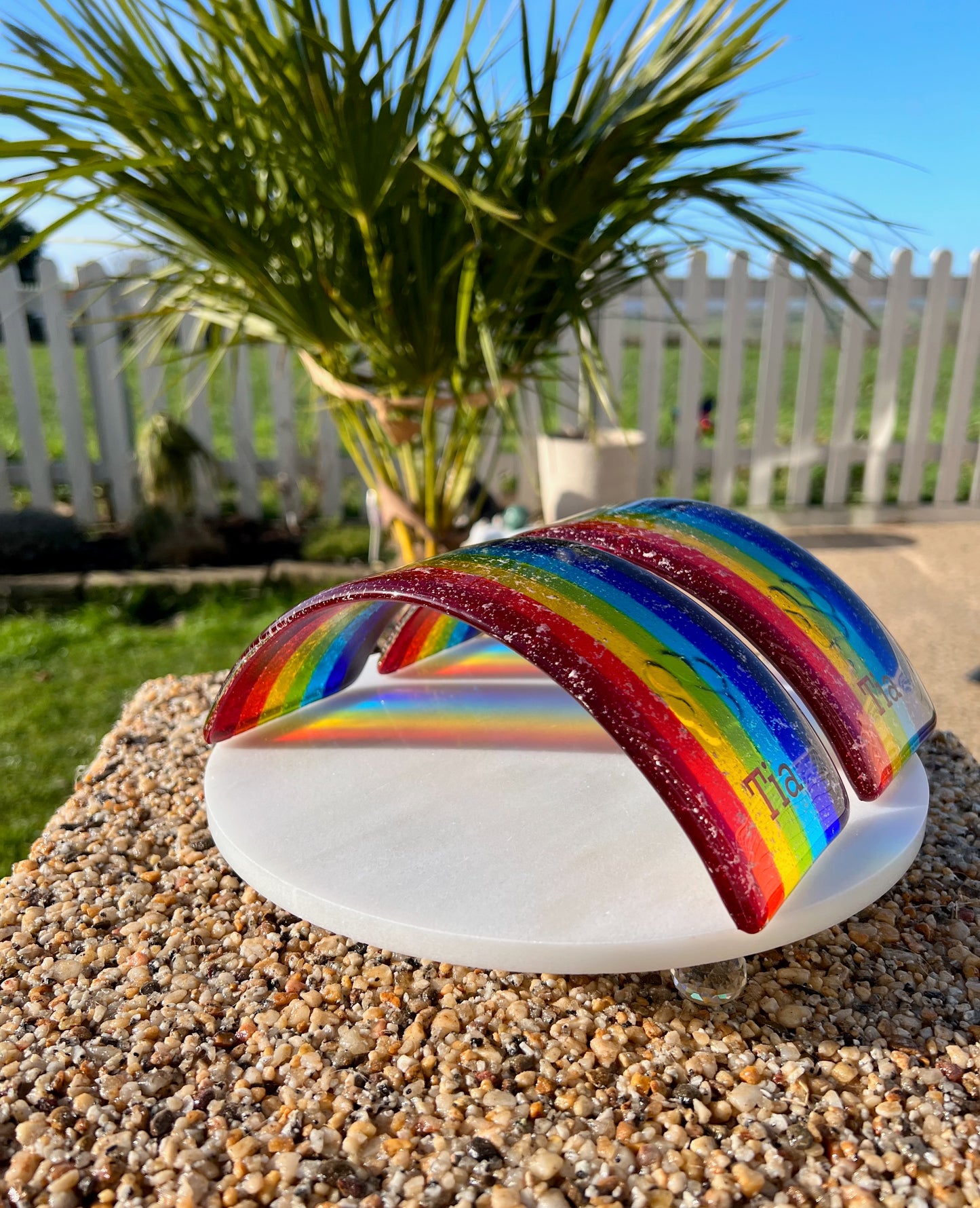 11b. Ashes in Glass Personalised Glass Rainbow Bridge Human or Pet Memorial - with Ashes/Name