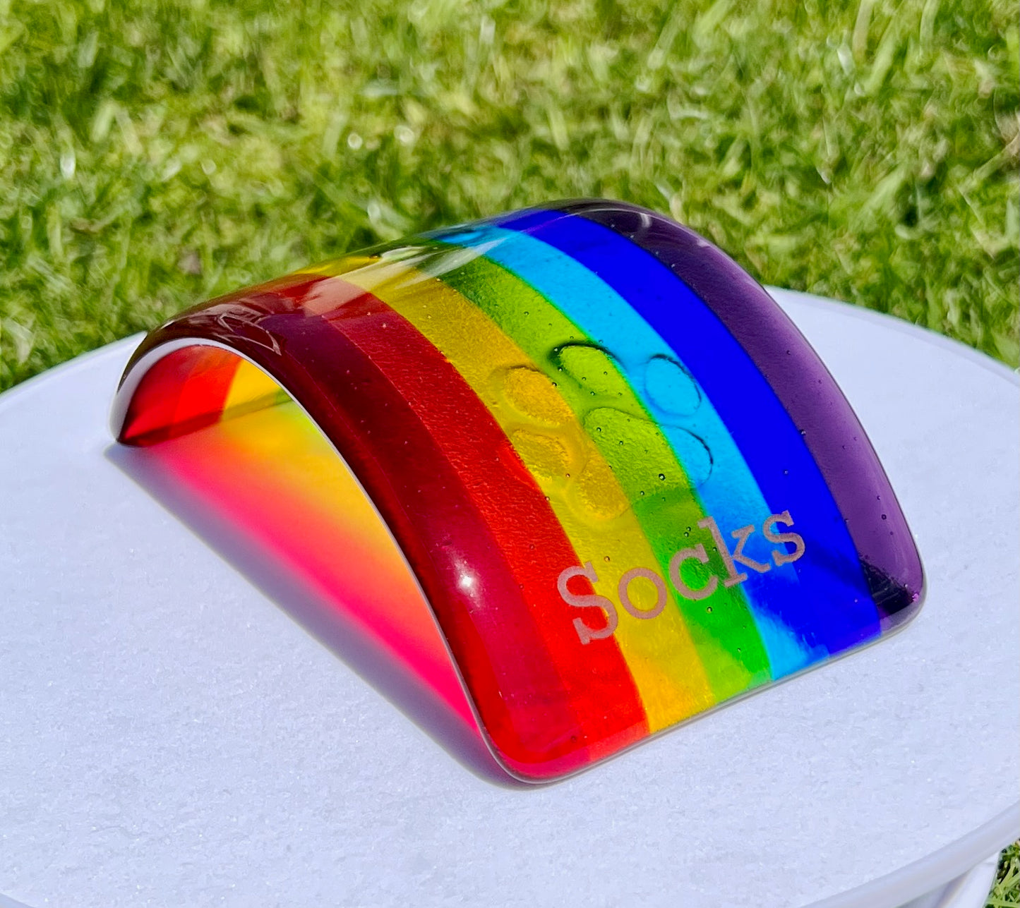 1a. Pet Memorial Glass Rainbow Bridge, Personalised - 2nd Name & Paw, Gift Box and Gift Card Free