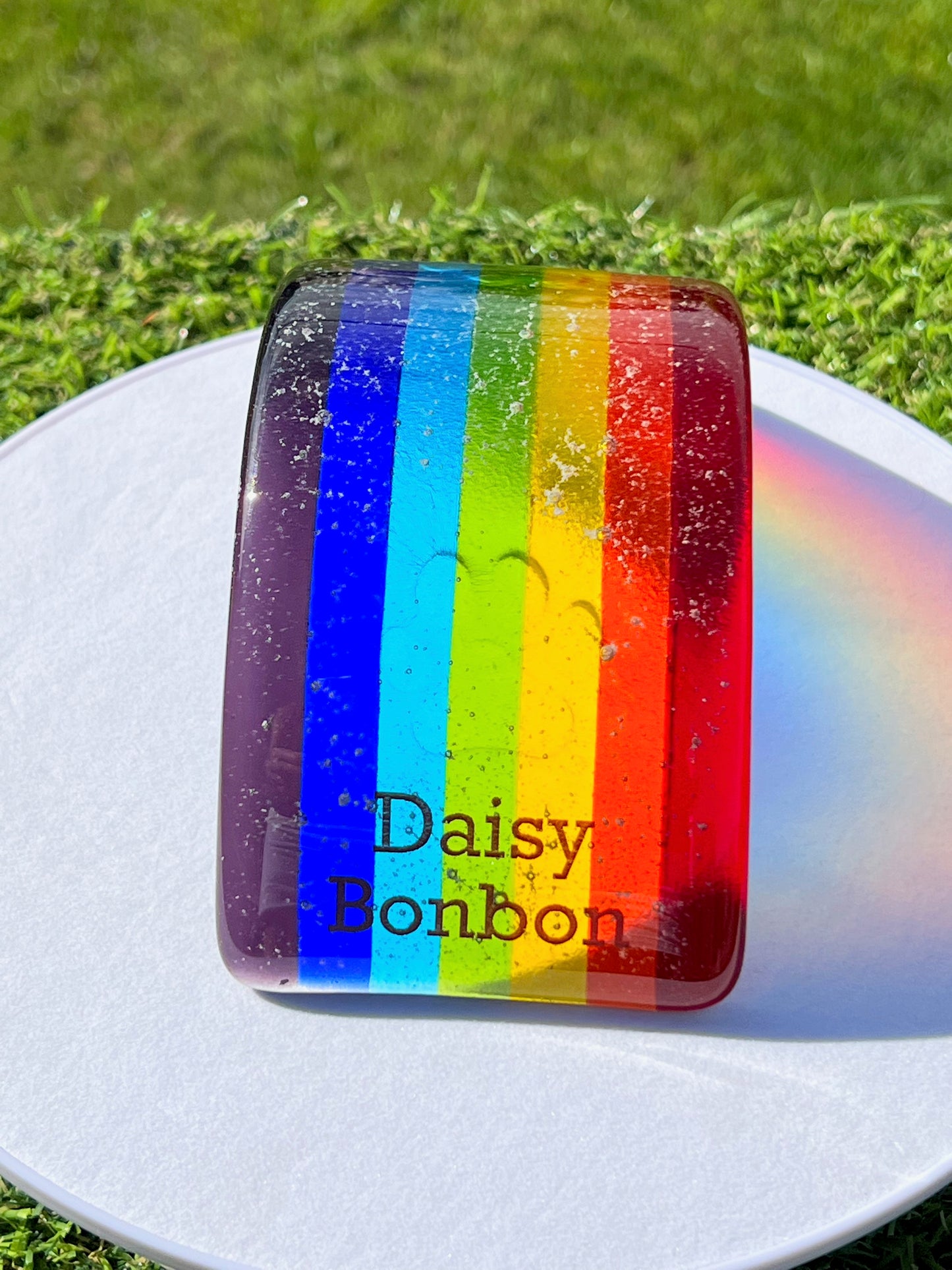 2. Rainbow Bridge Glass, Handmade Fused Glass, Med/Large Personalised Option Sun Catcher