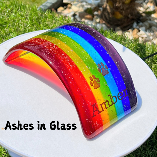 1c. Pet Memorial Rainbow Bridge (Med/Large) Fused Glass Personalised with Name/Paws/Ashes