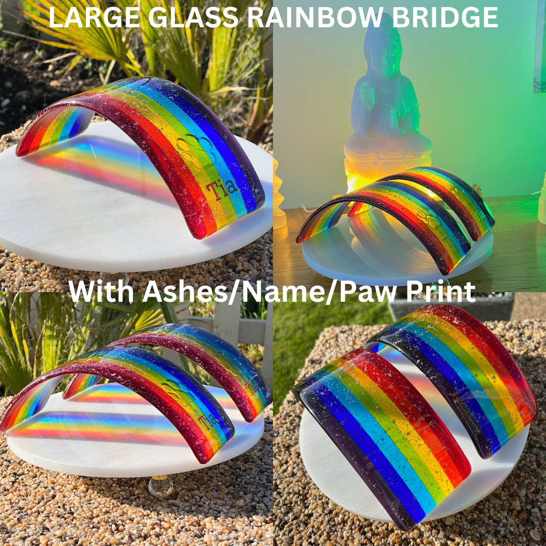 10. Ashes in Glass Personalised Pet Memorial Glass Rainbow Bridge - Ashes/Name/Paw.