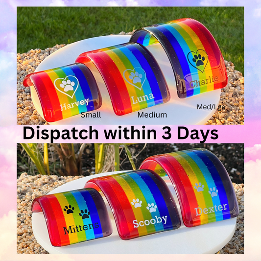 11a. Pet Memorial Rainbow Bridge - Personalised with Name/Paw/Heart /2 Small Paws- Dispatch within 3 Days