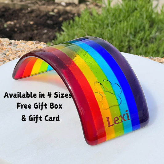 1. Pet Memorial Glass Rainbow Bridge, Personalised - Name, Paw Print