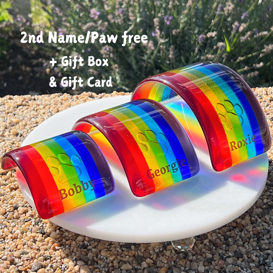 1. Pet Memorial Glass Rainbow Bridge, Personalised - Name, Paw Print