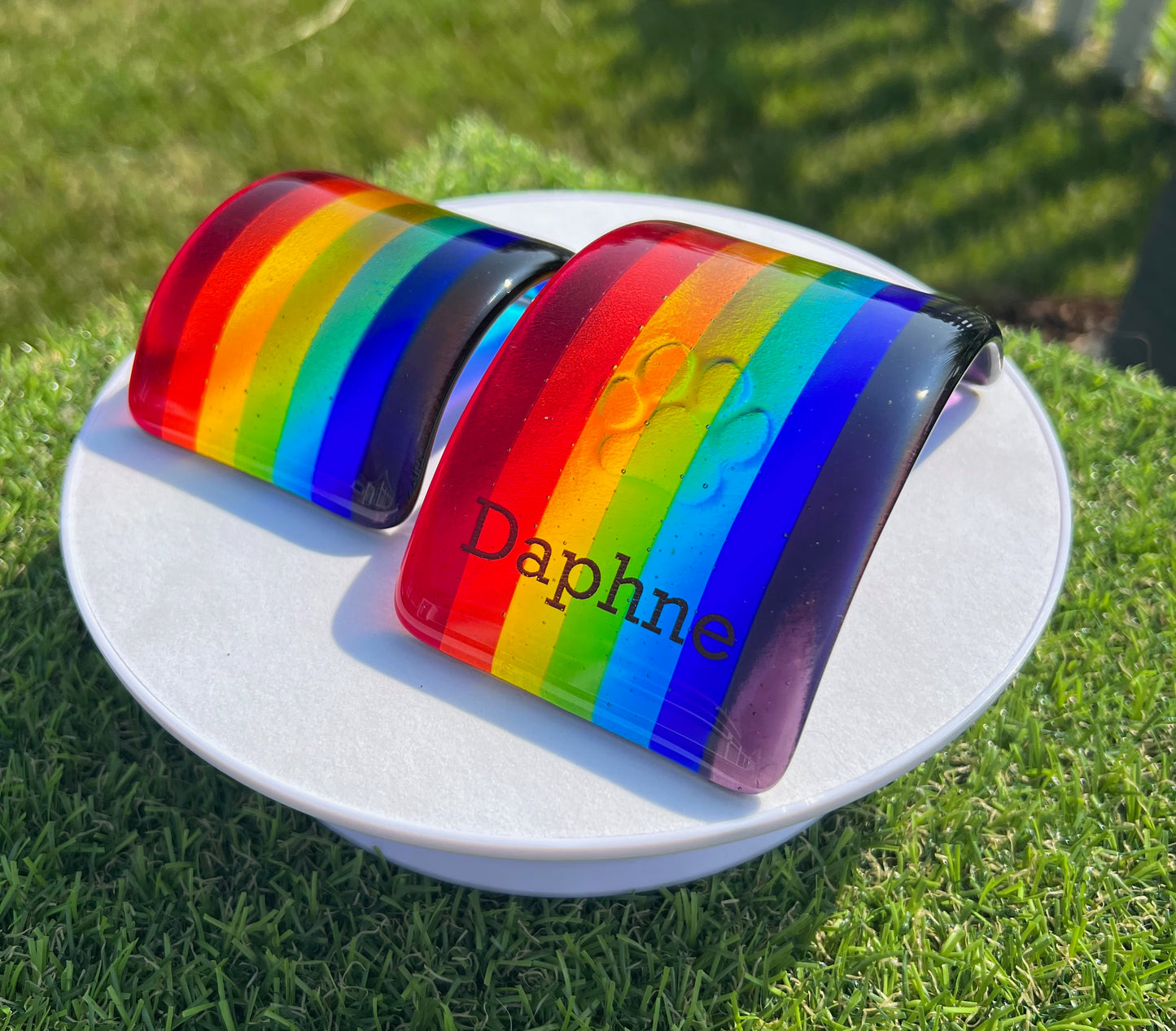 1. Pet Memorial Glass Rainbow Bridge, Personalised - 2nd Name & Paw, Gift Box and Gift Card Free