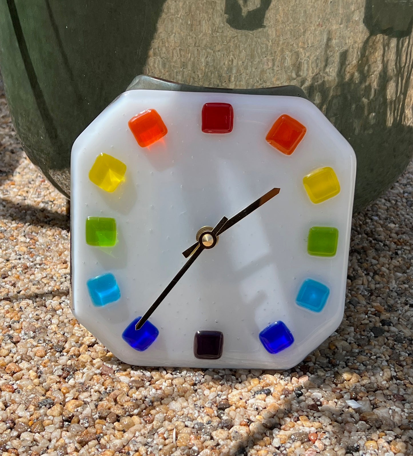 6. Rainbow Clock - Fused Glass