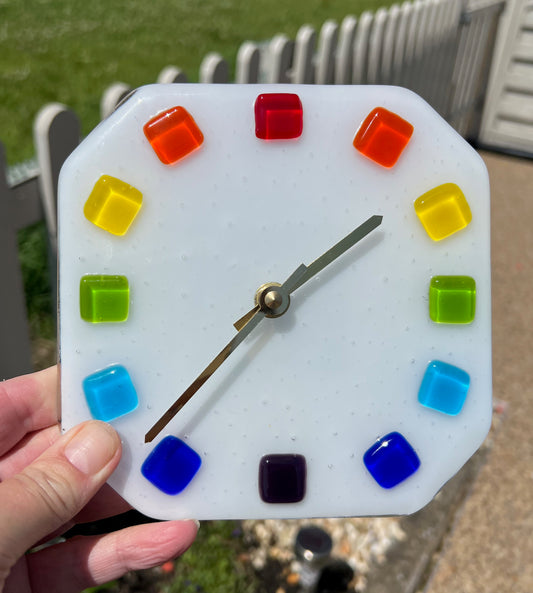 6. Rainbow Clock - Fused Glass