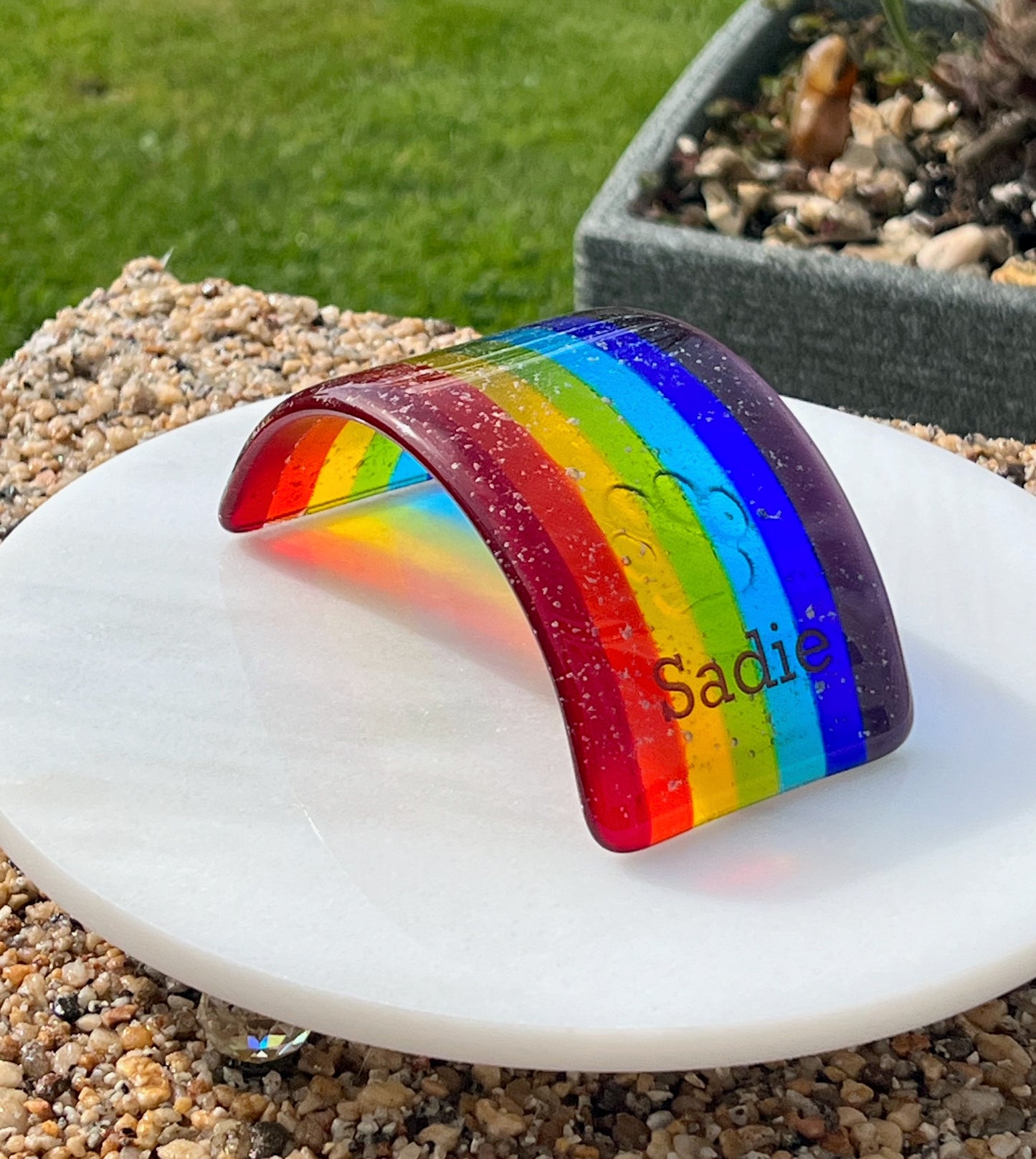 10. Ashes in Glass Personalised Pet Memorial Glass Rainbow Bridge - Ashes/Name/Paw.