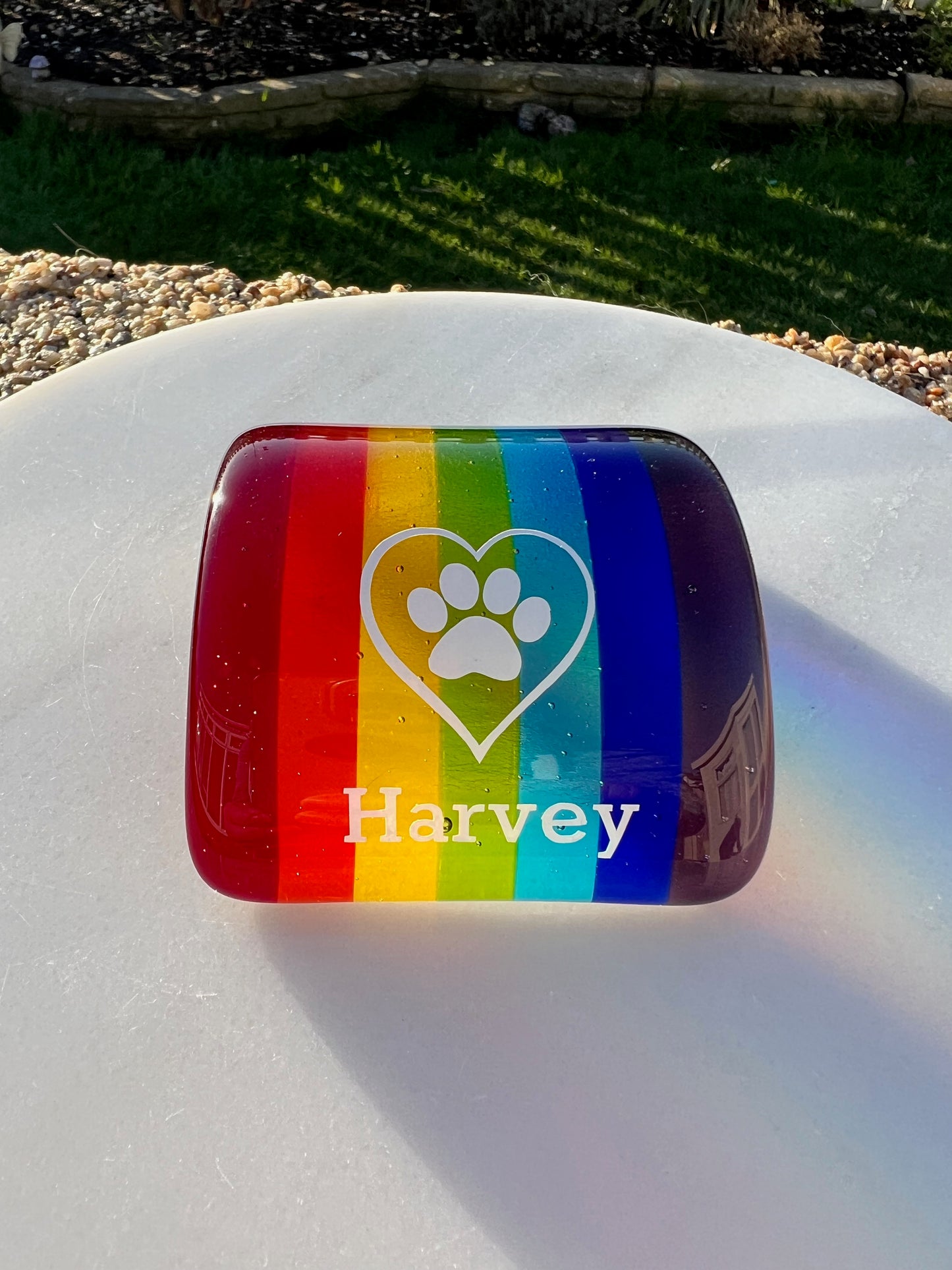 11a. Pet Memorial Rainbow Bridge - Personalised with Name/Paw/Heart /2 Small Paws- Dispatch within 3 Days