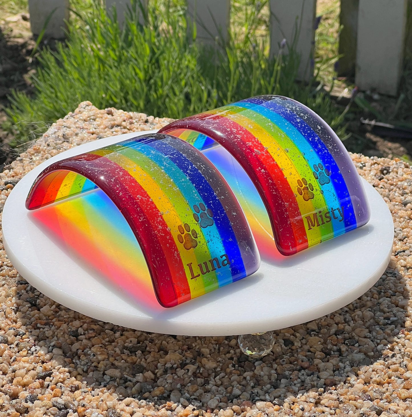 1c. Pet Memorial Rainbow Bridge (Med/Large) Fused Glass Personalised with Name/Paws/Ashes