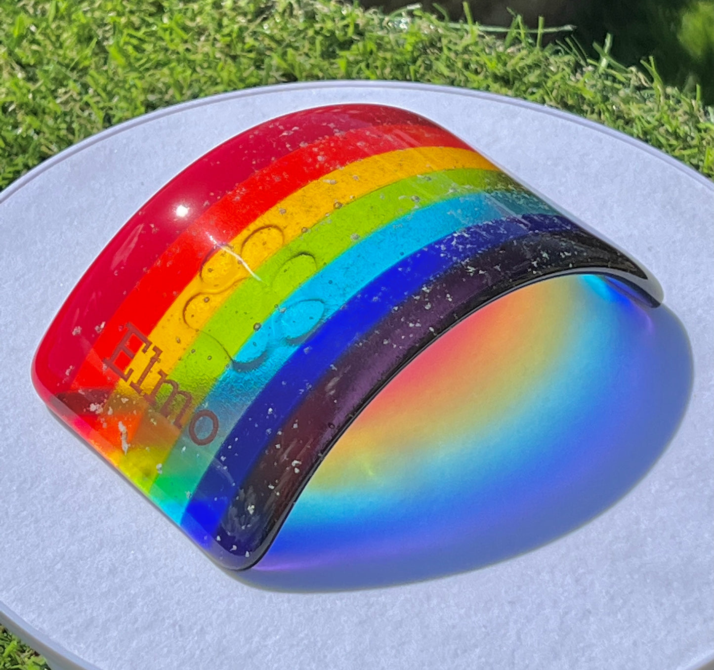 10. Ashes in Glass Personalised Pet Memorial Glass Rainbow Bridge - Ashes/Name/Paw.