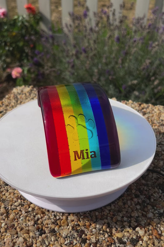 1a. Pet Memorial Glass Rainbow Bridge, Personalised - 2nd Name & Paw, Gift Box and Gift Card Free