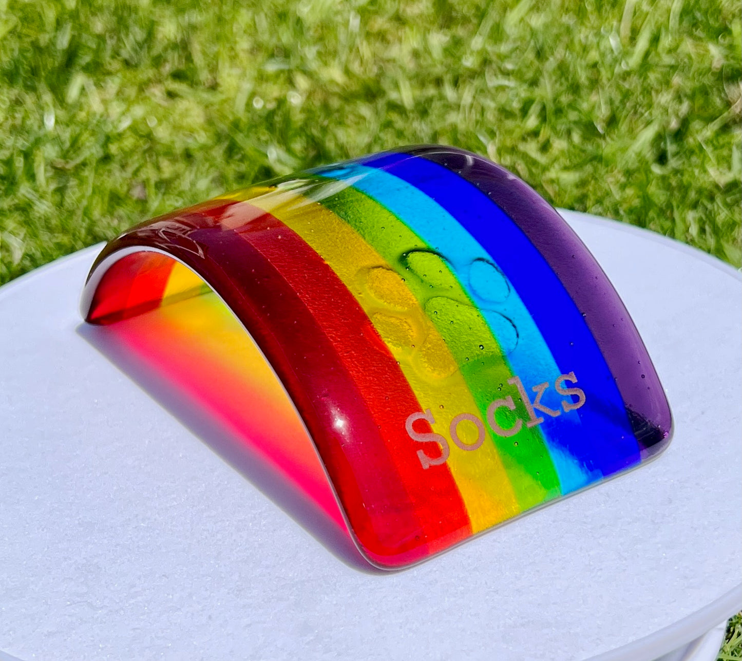 1. Pet Memorial Glass Rainbow Bridge, Personalised - 2nd Name & Paw, Gift Box and Gift Card Free