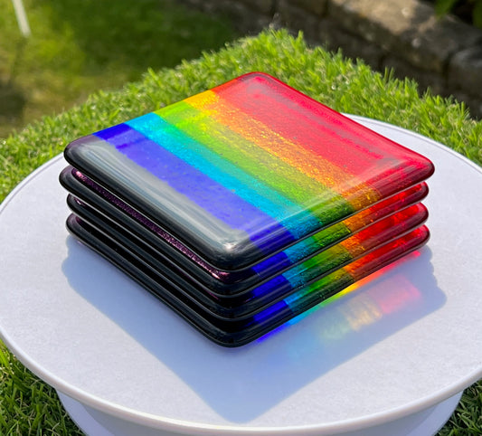 3.  Rainbow Coaster/s  - Handmade Fused Glass Available as a single item or as a set