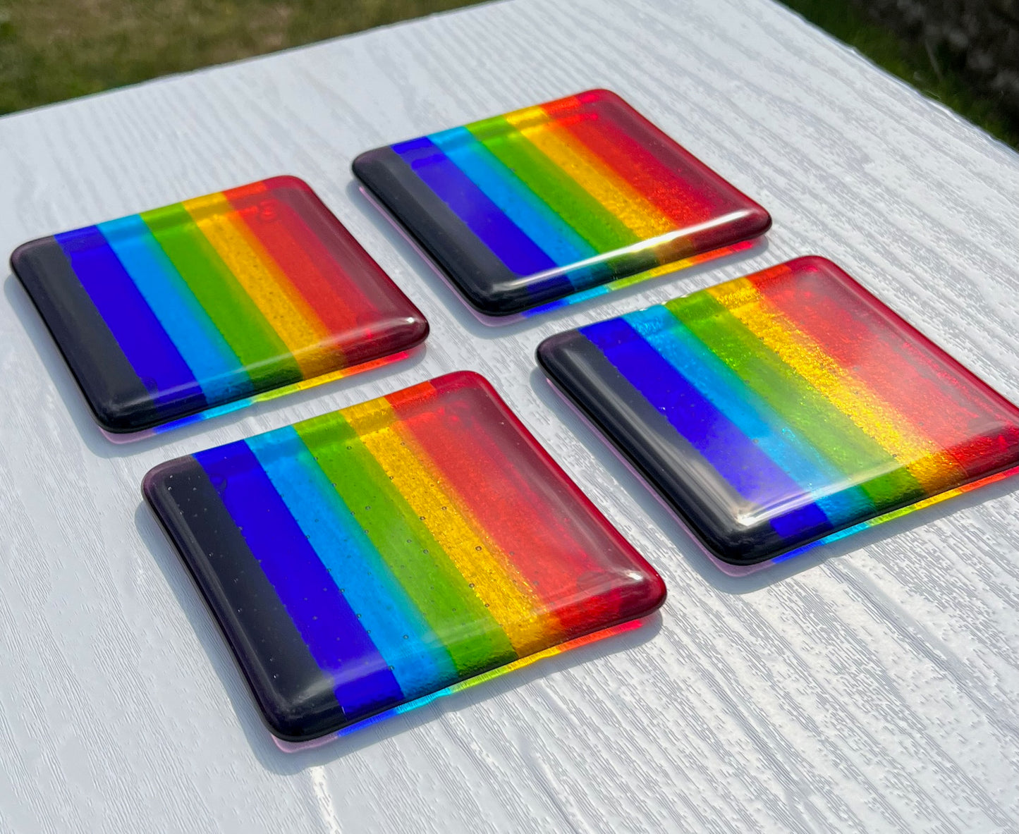 3.  Rainbow Coaster/s  - Handmade Fused Glass Available as a single item or as a set