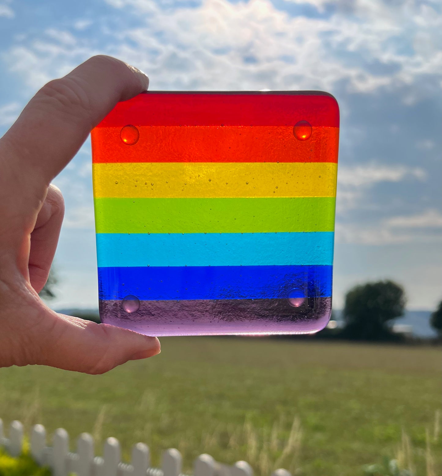 3.  Rainbow Coaster/s  - Handmade Fused Glass Available as a single item or as a set