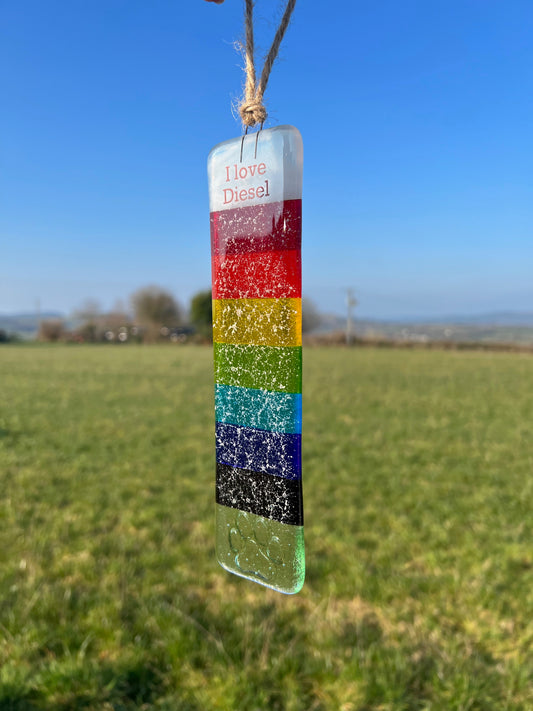 6b. Rainbow Sun Catcher Personalised with  Name + Ashes, Human or Pet Memorial. Handmade Fused Glass