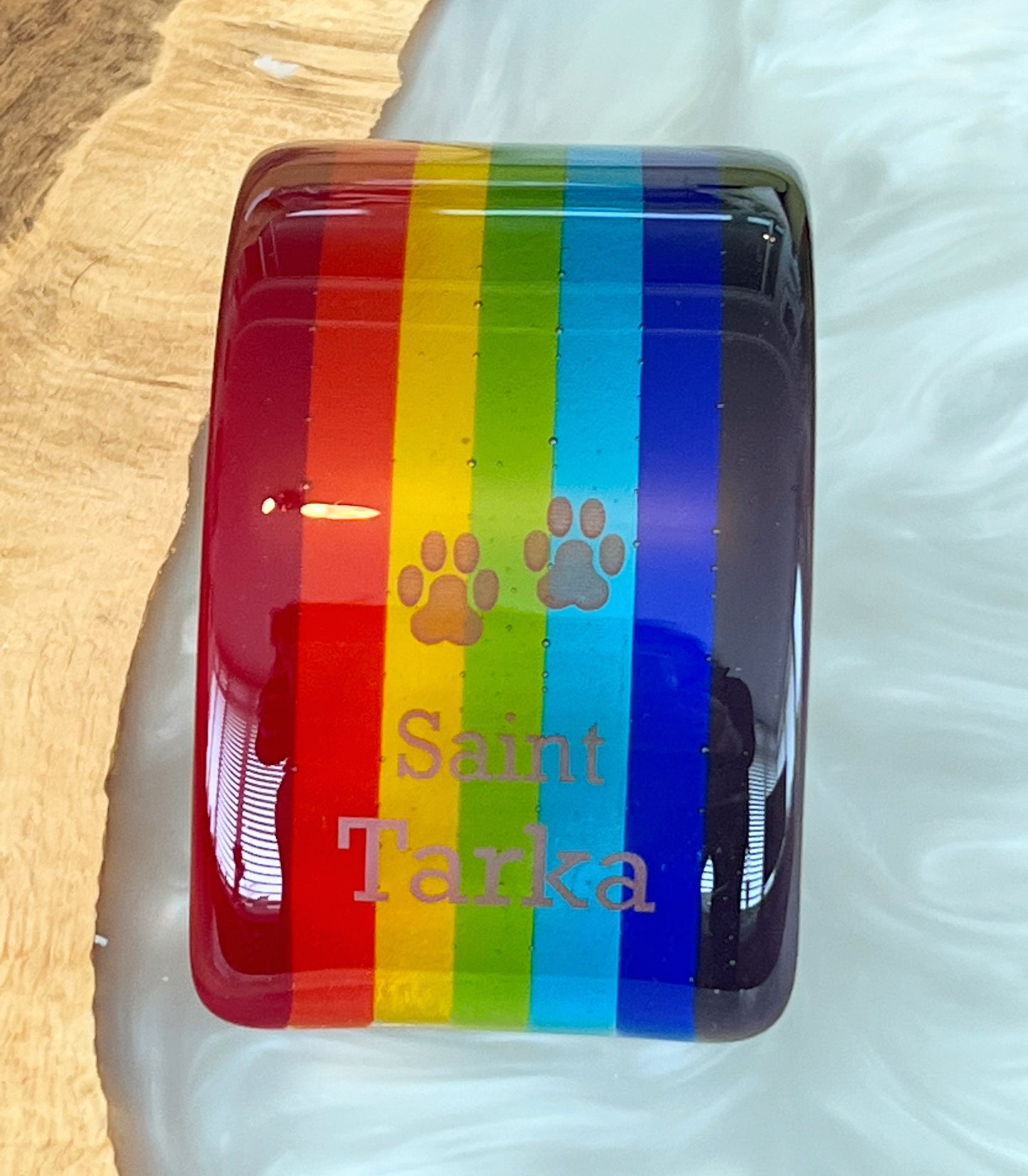 1c. Pet Memorial Rainbow Bridge (Med/Large) Fused Glass Personalised with Name/Paws/Ashes