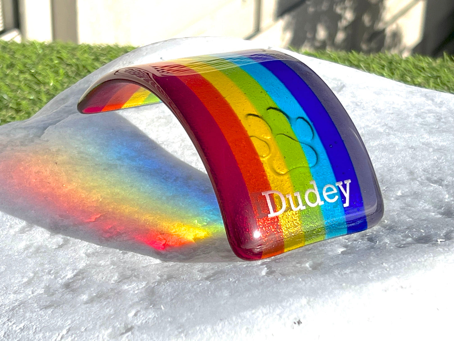 1. Pet Memorial Glass Rainbow Bridge, Personalised - 2nd Name & Paw, Gift Box and Gift Card Free